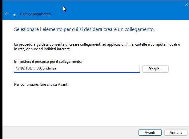 Percorso per il collegamento