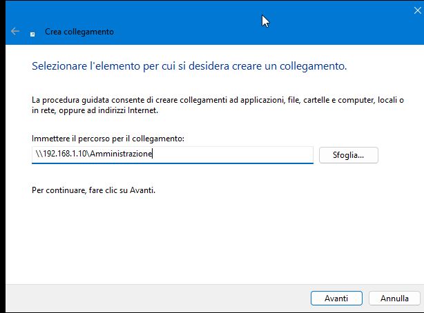 Percorso per il collegamento