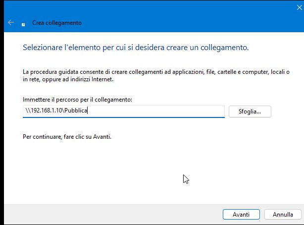 Percorso per il collegamento